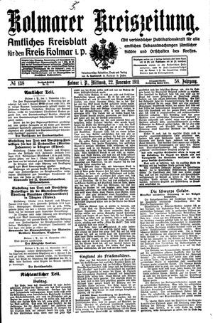 Kolmarer Kreiszeitung vom 22.11.1911