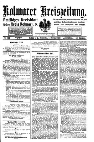 Kolmarer Kreiszeitung vom 07.12.1911