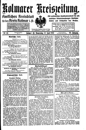 Kolmarer Kreiszeitung on Apr 17, 1913