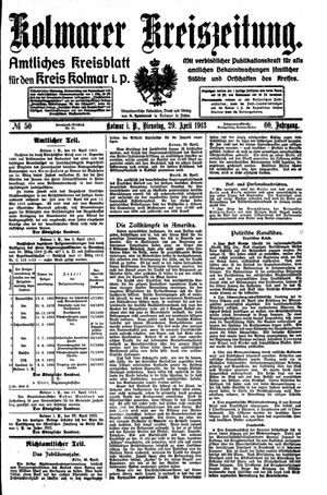 Kolmarer Kreiszeitung vom 29.04.1913