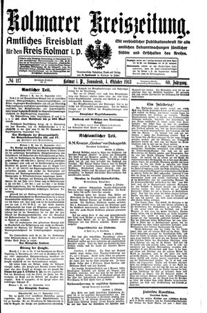 Kolmarer Kreiszeitung on Oct 4, 1913