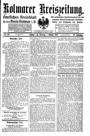 Kolmarer Kreiszeitung vom 07.10.1913