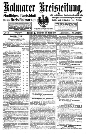 Kolmarer Kreiszeitung vom 22.01.1916