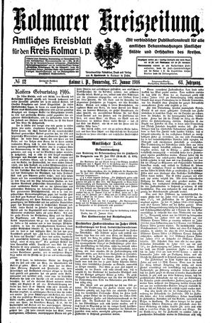 Kolmarer Kreiszeitung vom 27.01.1916