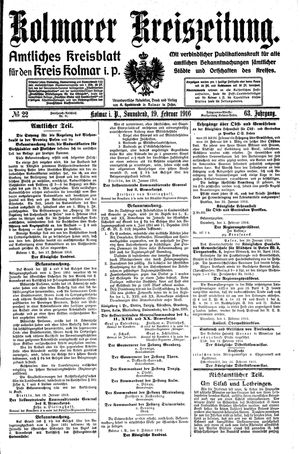 Kolmarer Kreiszeitung vom 19.02.1916