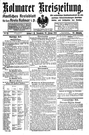 Kolmarer Kreiszeitung vom 26.02.1916