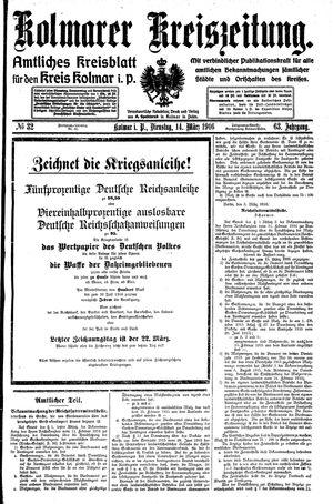 Kolmarer Kreiszeitung vom 14.03.1916