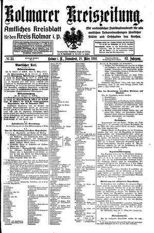 Kolmarer Kreiszeitung vom 18.03.1916