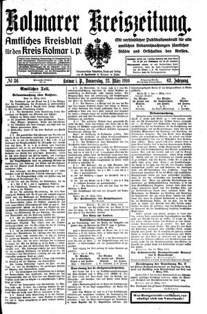 Kolmarer Kreiszeitung vom 23.03.1916