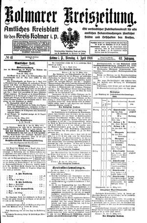 Kolmarer Kreiszeitung vom 04.04.1916