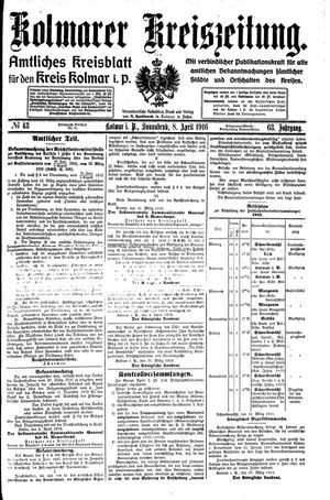 Kolmarer Kreiszeitung vom 08.04.1916