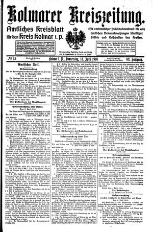 Kolmarer Kreiszeitung vom 13.04.1916
