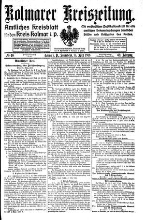 Kolmarer Kreiszeitung vom 15.04.1916