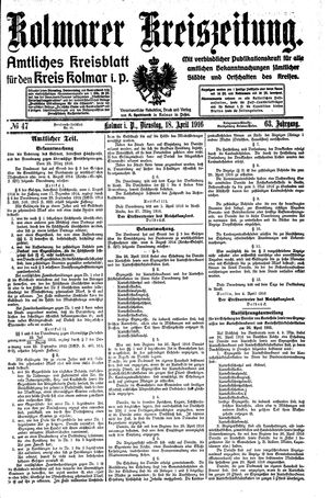 Kolmarer Kreiszeitung vom 18.04.1916
