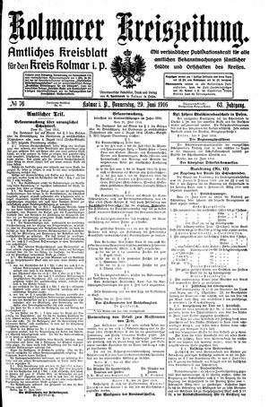 Kolmarer Kreiszeitung vom 29.06.1916