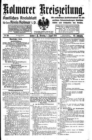 Kolmarer Kreiszeitung vom 01.08.1916