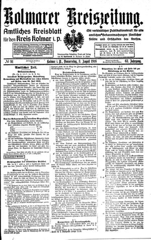Kolmarer Kreiszeitung vom 03.08.1916