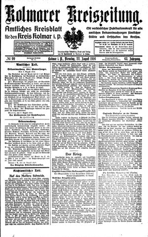 Kolmarer Kreiszeitung vom 22.08.1916