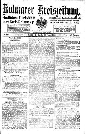 Kolmarer Kreiszeitung vom 29.08.1916