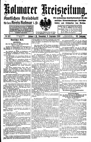 Kolmarer Kreiszeitung vom 09.09.1916