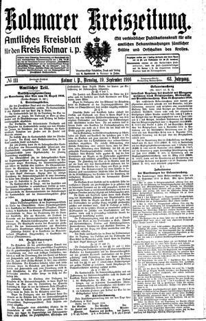 Kolmarer Kreiszeitung vom 19.09.1916