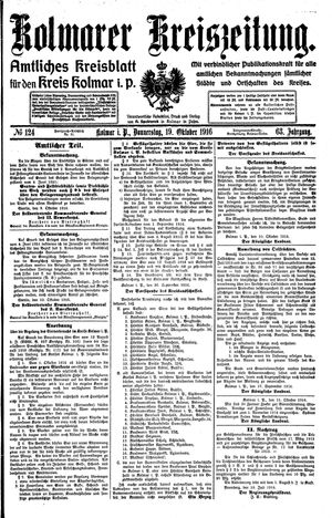 Kolmarer Kreiszeitung vom 19.10.1916