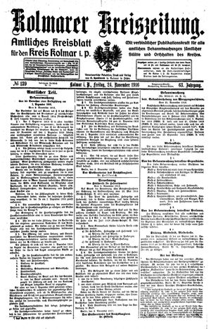 Kolmarer Kreiszeitung vom 24.11.1916
