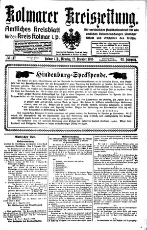 Kolmarer Kreiszeitung on Dec 12, 1916