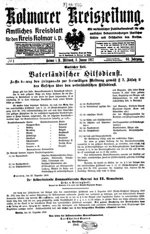 Kolmarer Kreiszeitung vom 03.01.1917