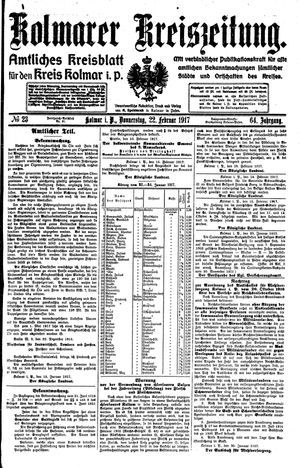 Kolmarer Kreiszeitung vom 22.02.1917