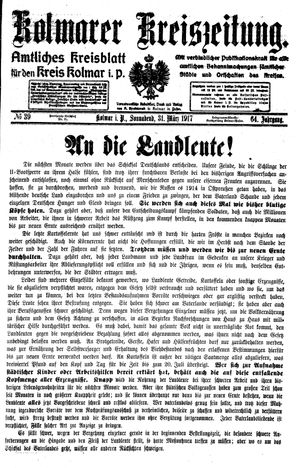 Kolmarer Kreiszeitung vom 31.03.1917