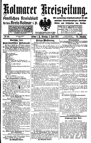 Kolmarer Kreiszeitung vom 03.04.1917
