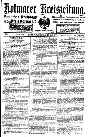 Kolmarer Kreiszeitung vom 12.04.1917