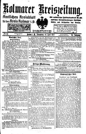 Kolmarer Kreiszeitung vom 14.04.1917