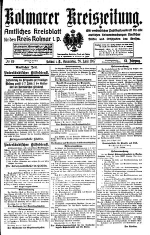 Kolmarer Kreiszeitung vom 26.04.1917