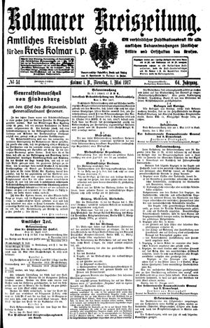 Kolmarer Kreiszeitung on May 1, 1917