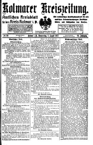 Kolmarer Kreiszeitung on Aug 2, 1917