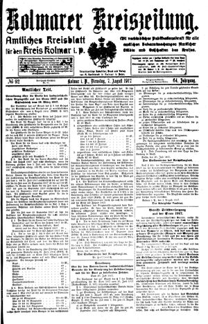 Kolmarer Kreiszeitung vom 07.08.1917