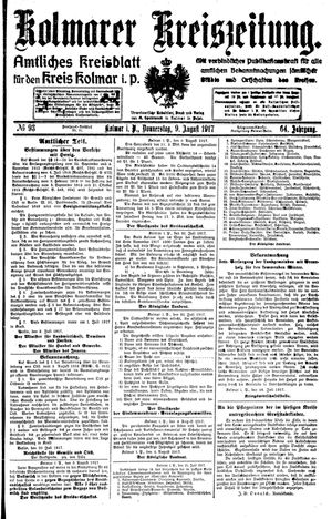 Kolmarer Kreiszeitung vom 09.08.1917