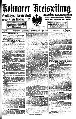 Kolmarer Kreiszeitung vom 16.08.1917