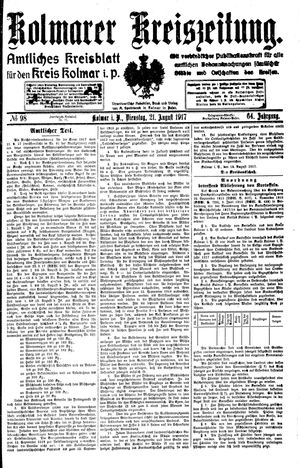 Kolmarer Kreiszeitung vom 21.08.1917