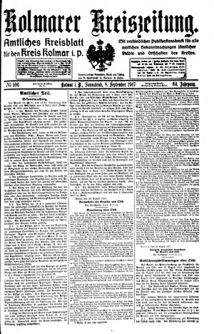 Kolmarer Kreiszeitung vom 08.09.1917