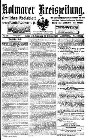 Kolmarer Kreiszeitung on Sep 13, 1917
