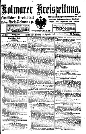 Kolmarer Kreiszeitung vom 18.09.1917