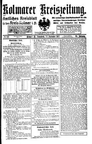 Kolmarer Kreiszeitung vom 22.09.1917