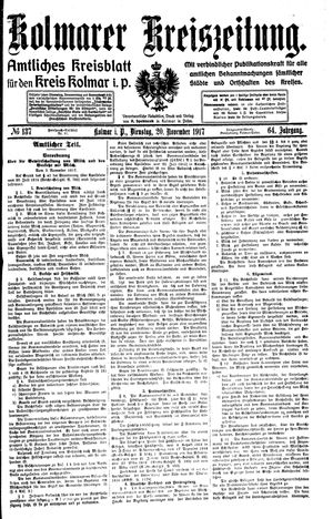 Kolmarer Kreiszeitung vom 20.11.1917