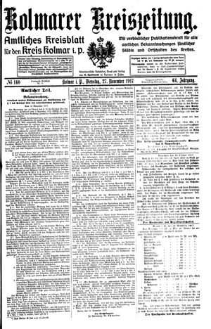 Kolmarer Kreiszeitung vom 27.11.1917