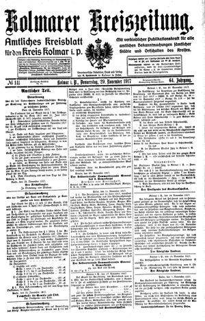 Kolmarer Kreiszeitung vom 29.11.1917
