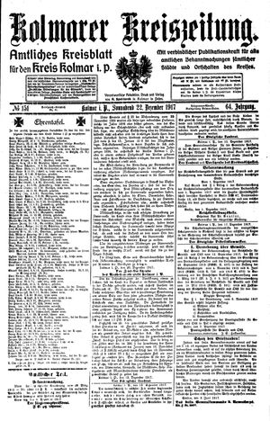 Kolmarer Kreiszeitung vom 22.12.1917