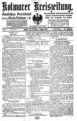 Kolmarer Kreiszeitung vom 01.01.1918